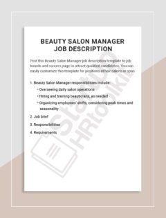 Beauty Salon Manager Job description