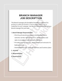 Branch Manager Job description