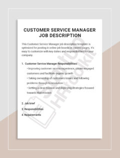 Customer Service Manager Job description
