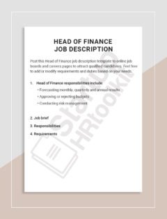 Head of Finance job description