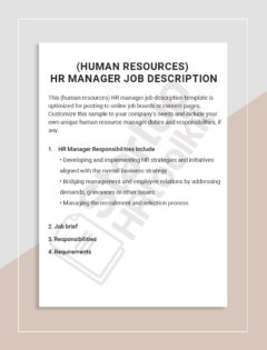 (Human Resources) HR manager job description