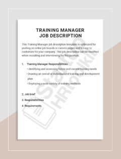 Training Manager Job description