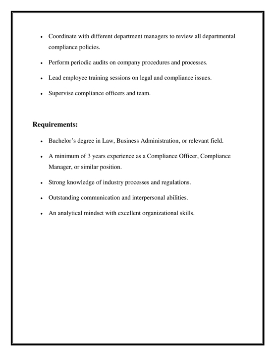 Compliance Manager Job Description Sample 2