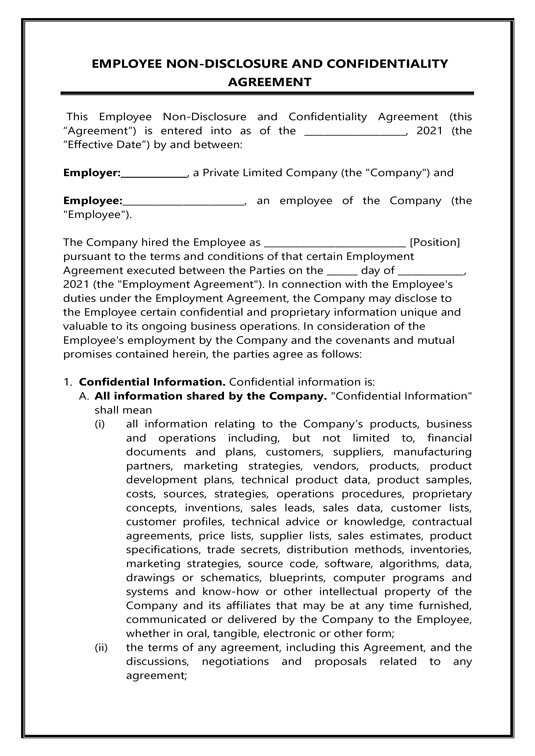 Employee Non Disclosure Agreement Format