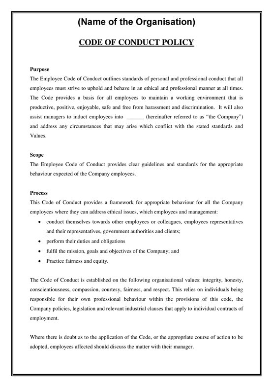 Employee Code of Conduct company policy Template