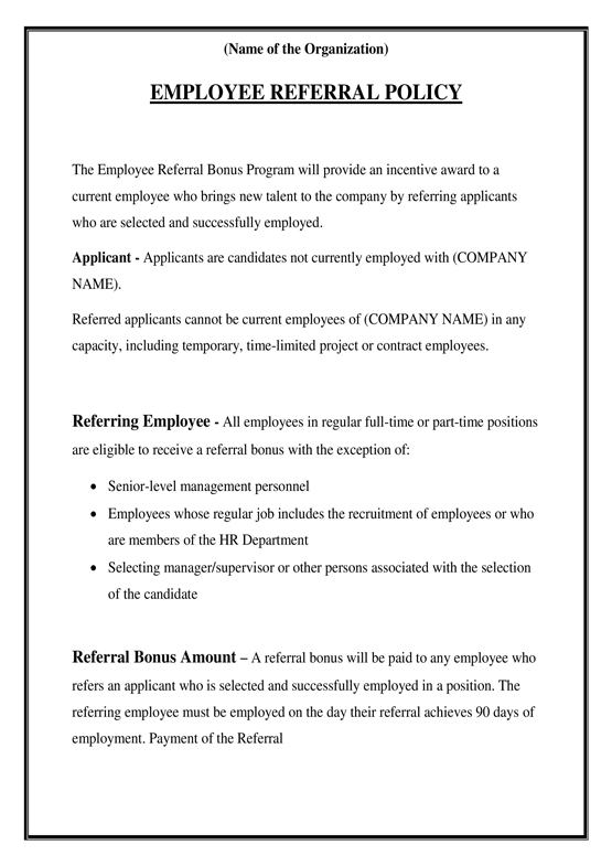 Employee Referral Policy Sample