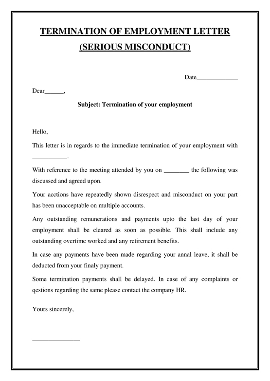 Employee Termination Letter Format