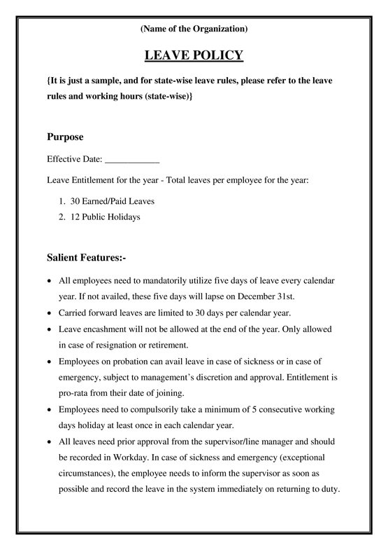 Leave Policy Format For Employee Download Word PDF