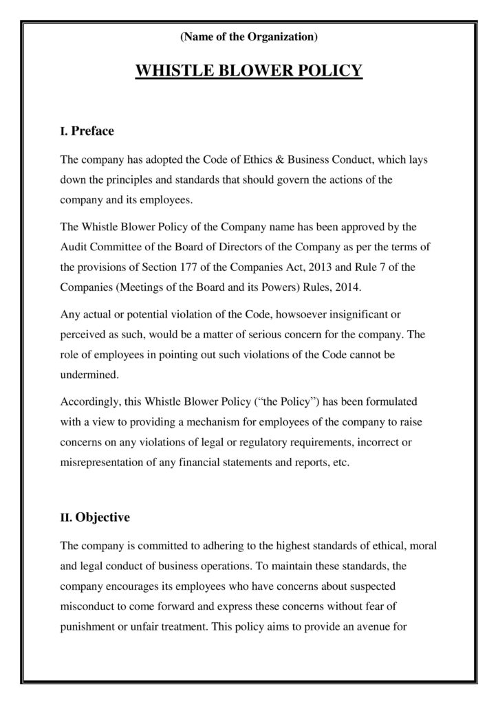 Whistleblower Policy Template Download Sample Word PDF