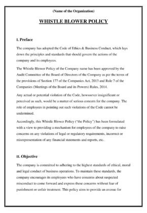Whistleblower Policy Template Whistleblower Policy Template