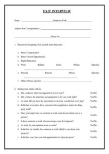 Exit Interview Format - Download Form Template - Word | PDF