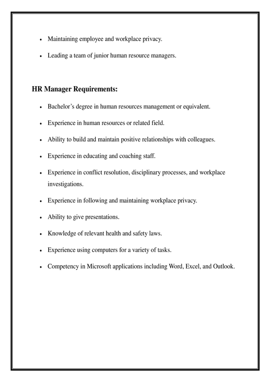 HR Manager Job Description Template