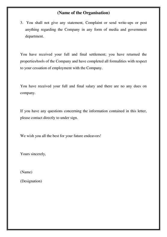 Relieving Letter After Resignation