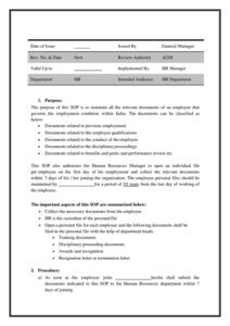 SOP for HR Department PDF - Download Sample | Word