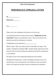 Performance Appraisal Letter Format: Download Sample | Word